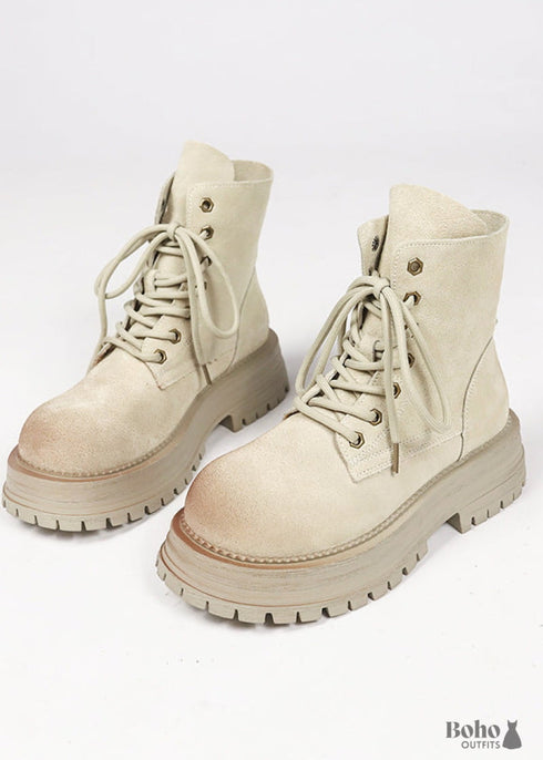 Boho-Thick-soled Distressed Biker Boots